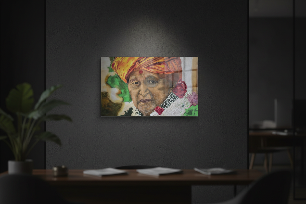 20x30" aluminum metal print in dark office