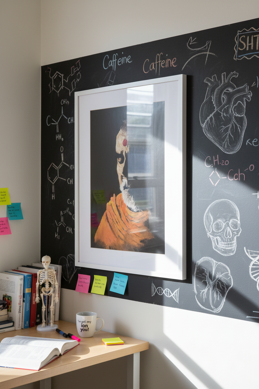 Angled close-up of portrait poster on side wall