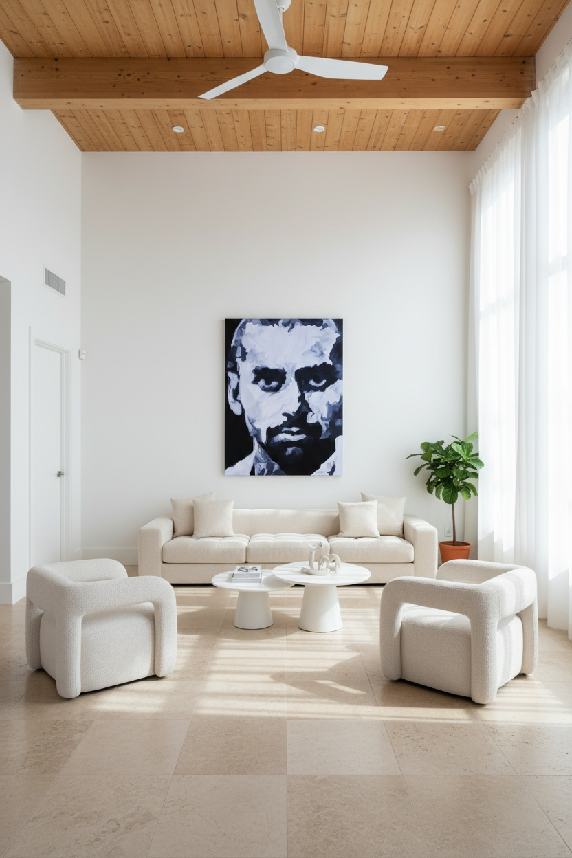 Bright loft with realistically proportioned canvas and natural lighting