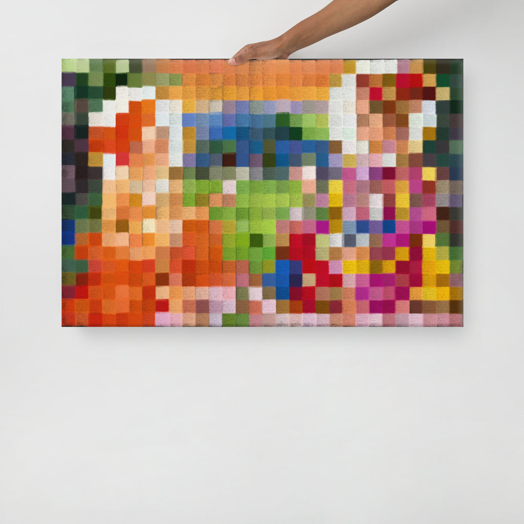 Modern pixel art canvas of Bhagwan Swaminarayan and Gunatitanand Swami for home mandir décor