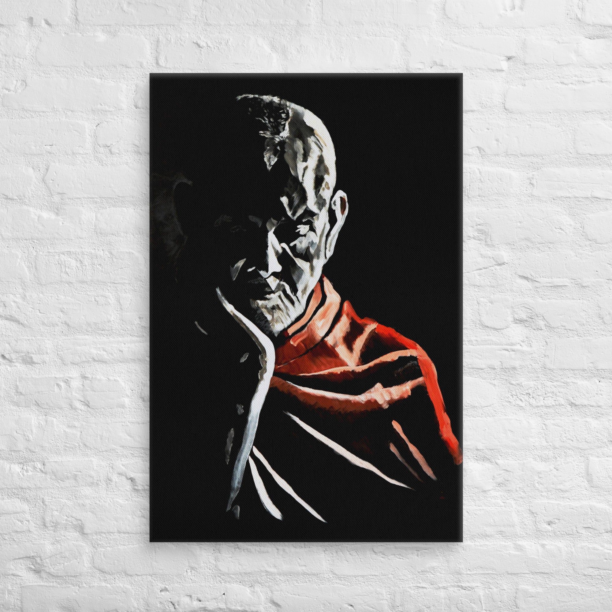 Handcrafted Mahant Swami Maharaj devotional canvas print for home mandir and spiritual décor