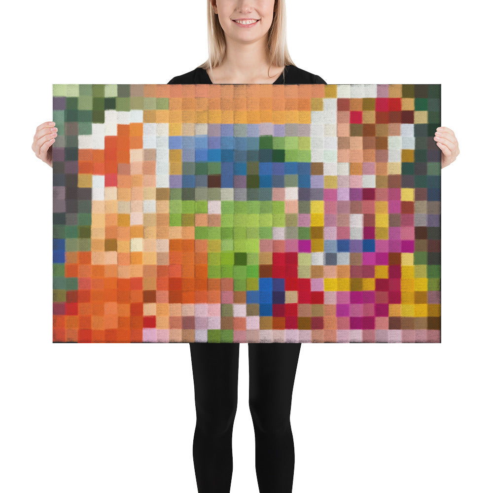 Museum-quality canvas print of Akshar Purushottam Maharaj in unique pixelated devotional artwork