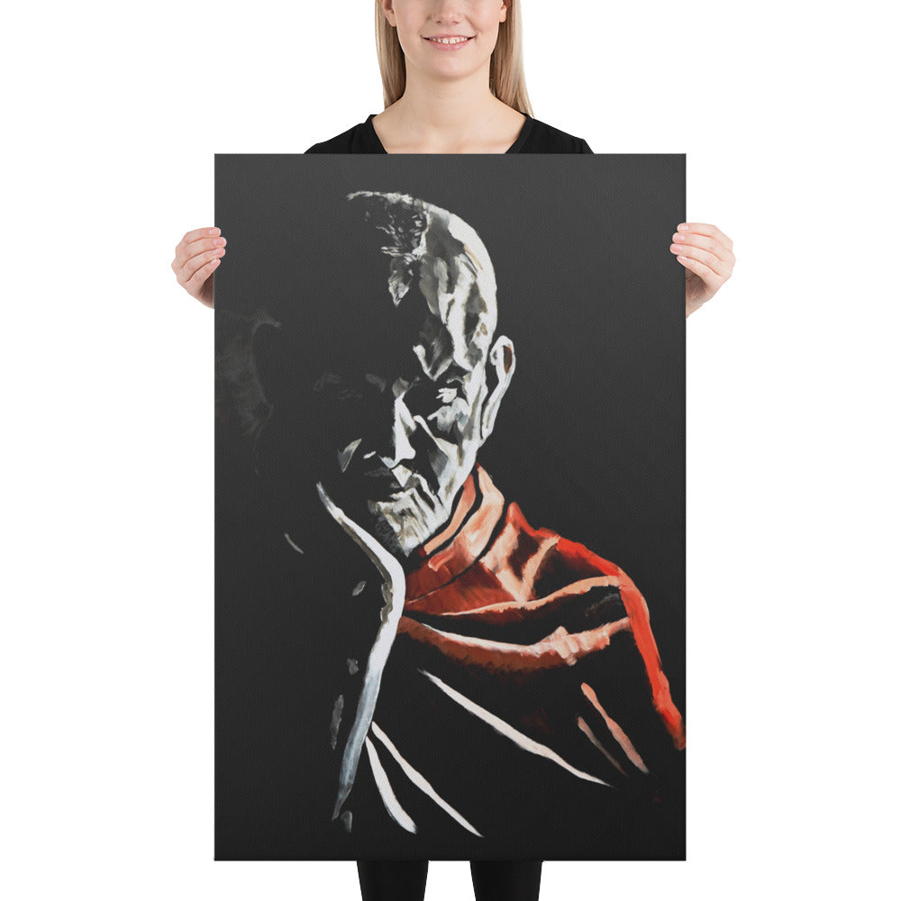 Premium Mahant Swami Maharaj canvas wall art capturing a serene moment of contemplation