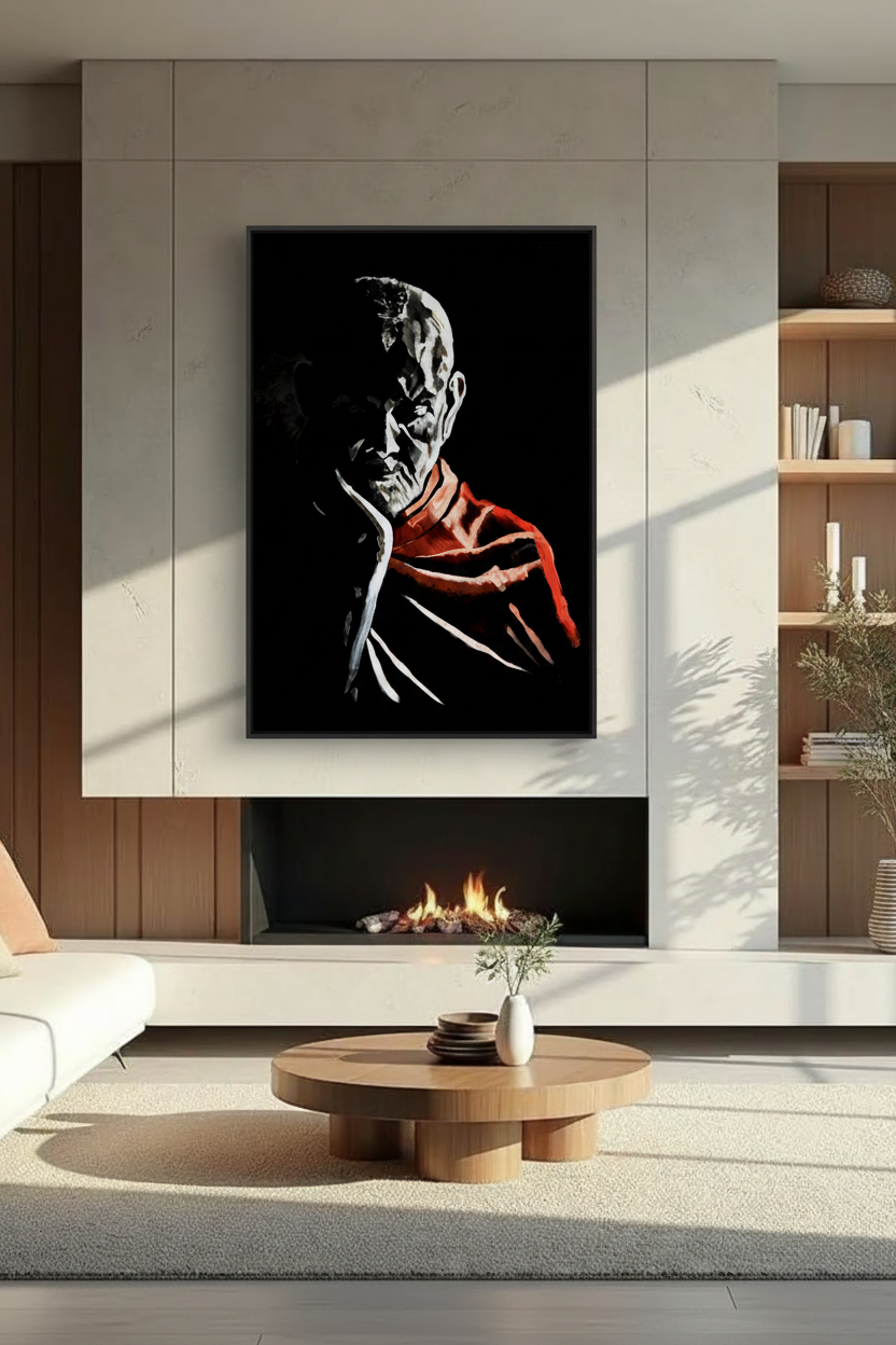 Mahant Swami Maharaj spiritual canvas print inspired by a moment of humility and reflection
