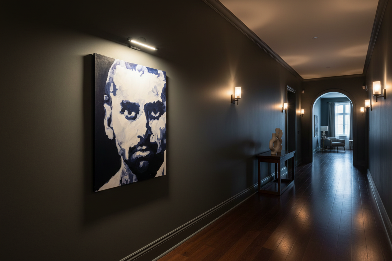 Canvas in grand hallway with natural lighting