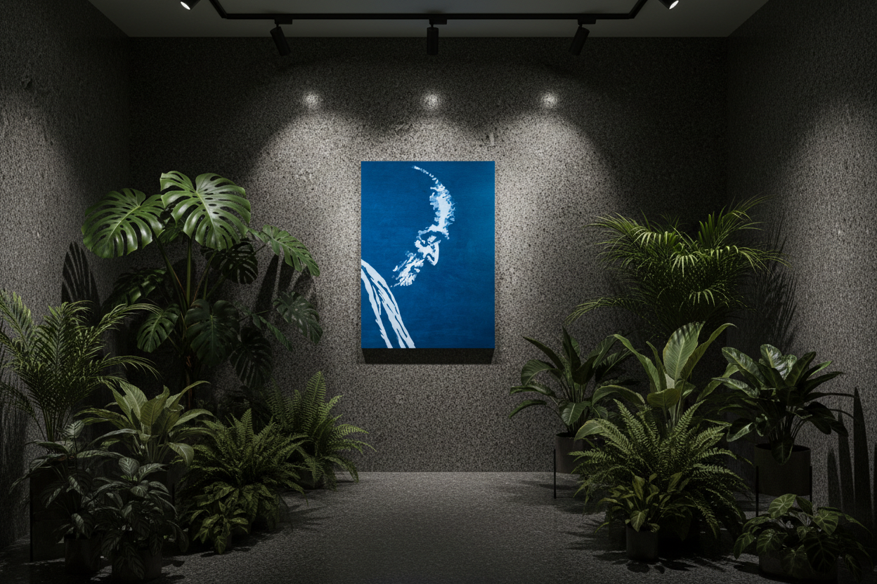 Canvas print in dark botanical interior