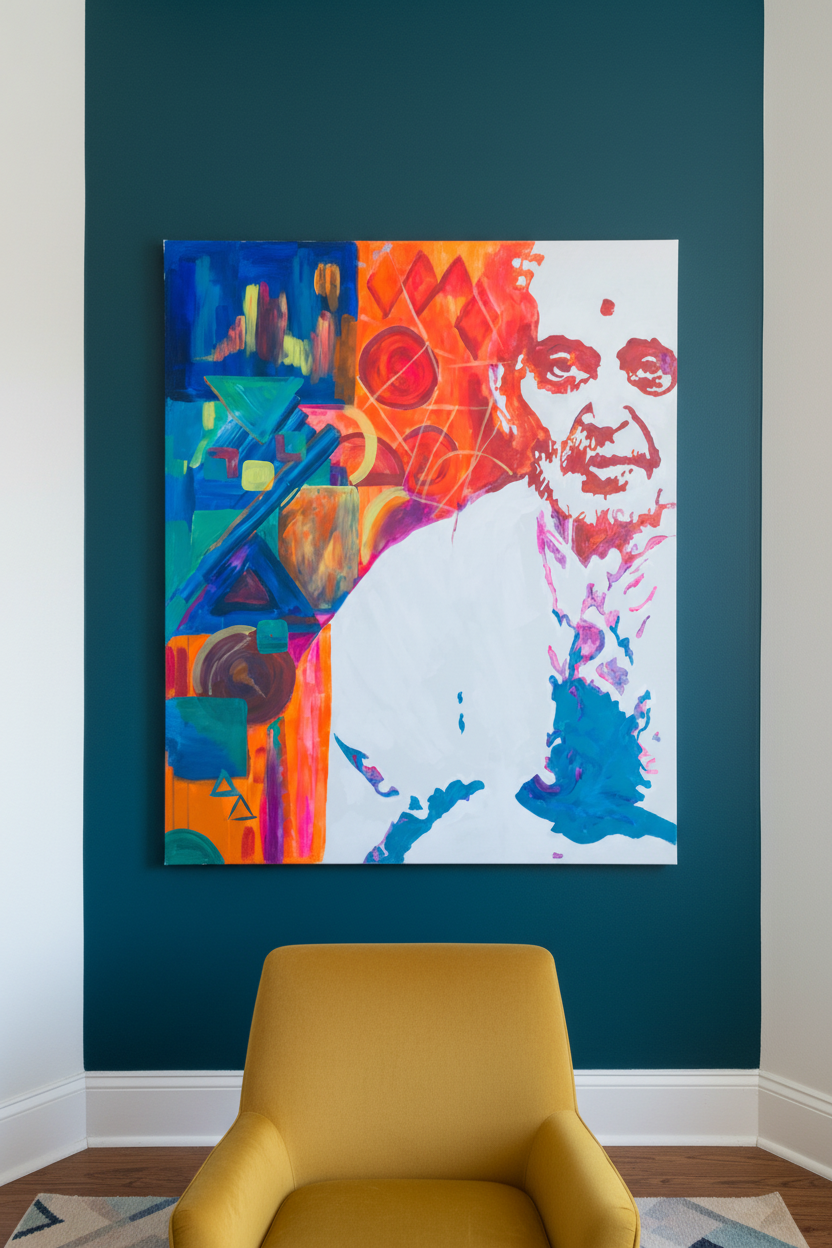 Canvas with original artwork on turquoise wall