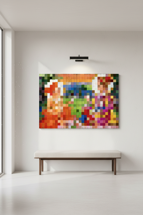 Contemporary Akshar Purushottam Maharaj wall art canvas inspired by the classic BAPS murti