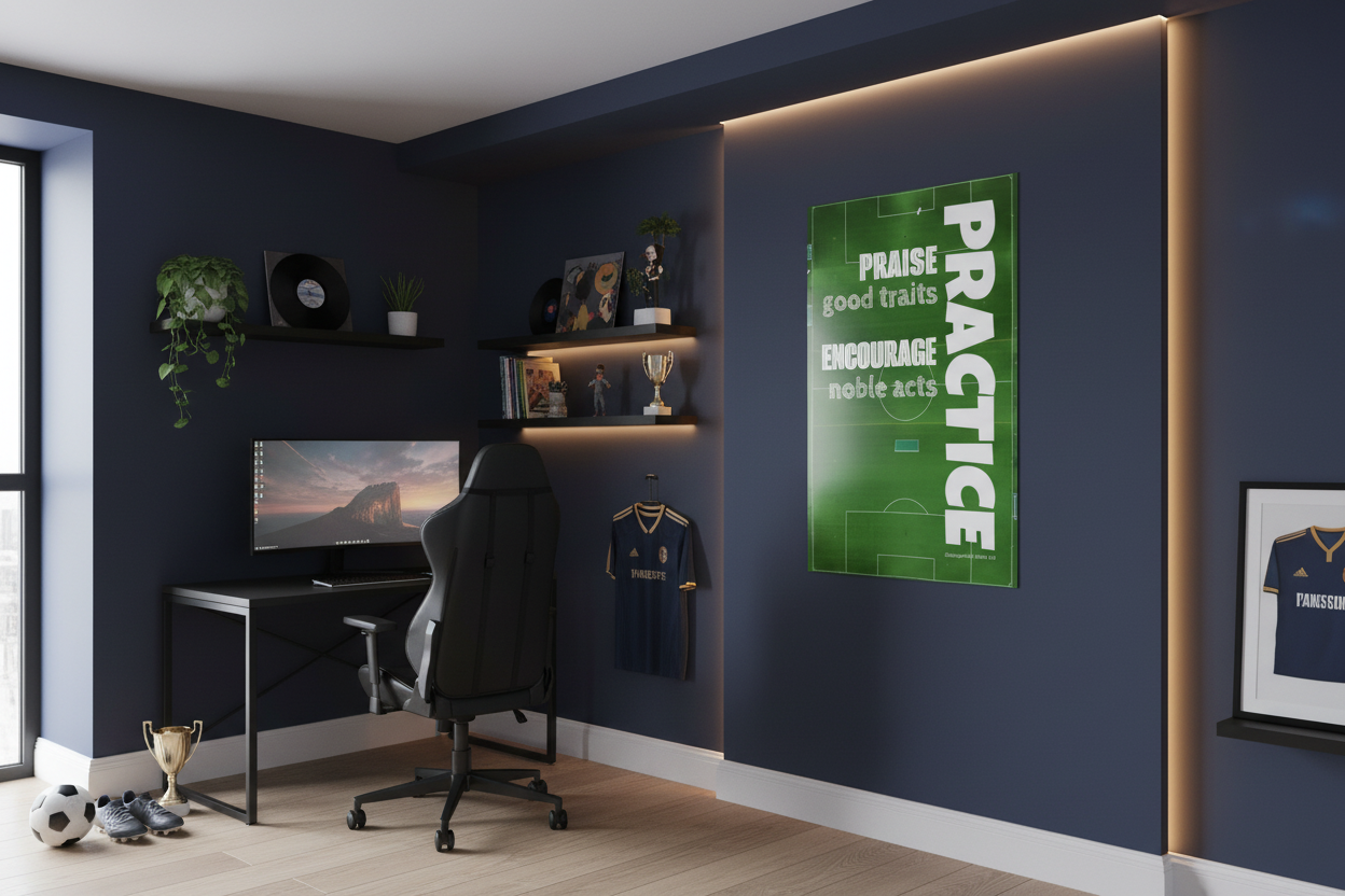 Correctly scaled poster on dark blue wall