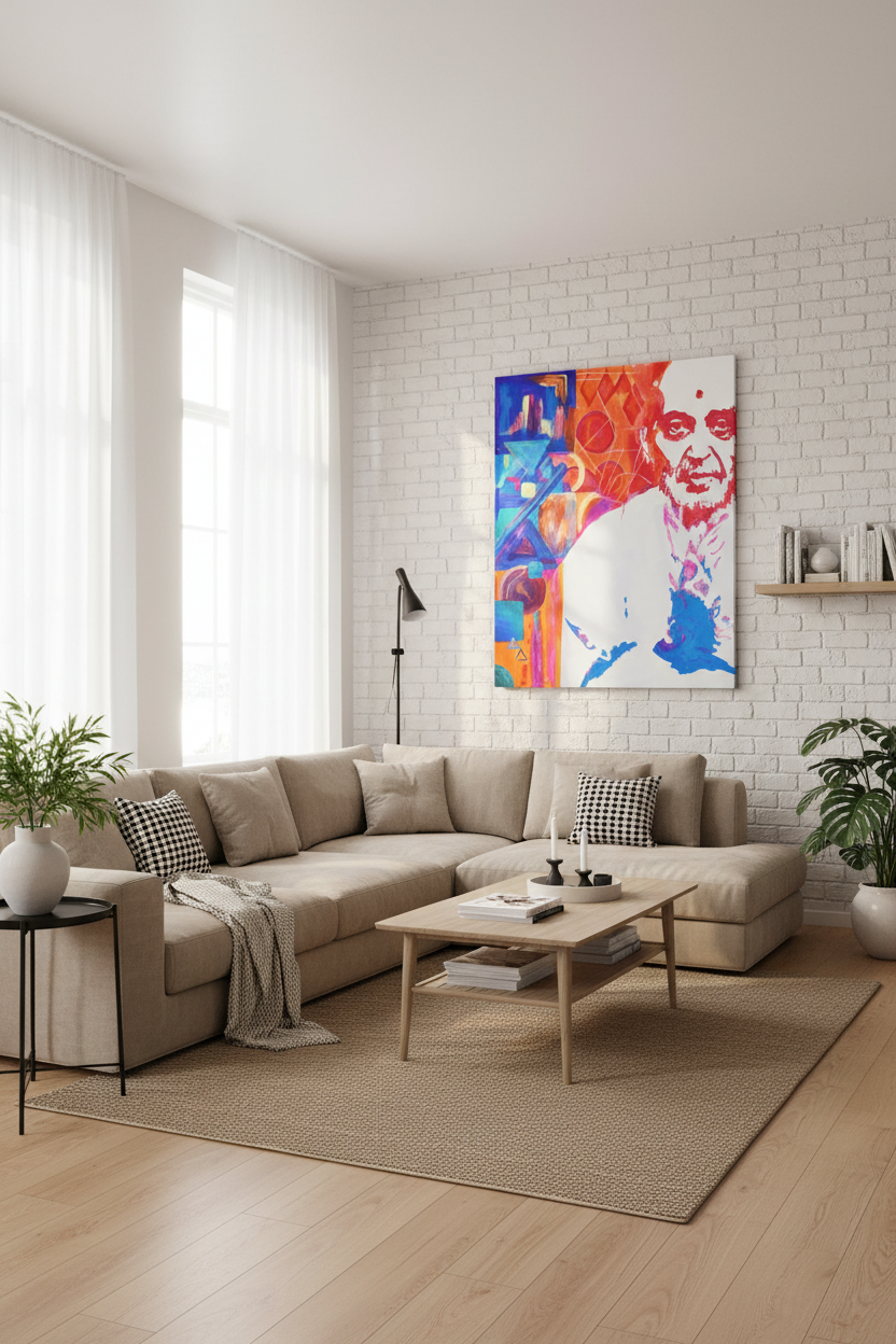 Cozy Scandinavian living room with rug and accessories