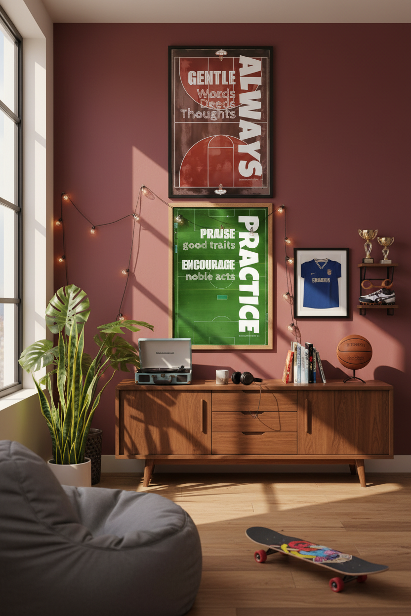 Creative lounge with 3 different posters at correct size