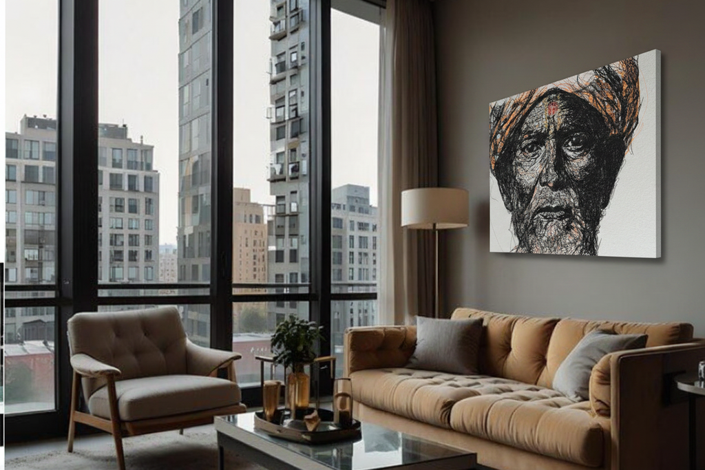 Enlarged Thread Portrait Canvas – Urban Interior