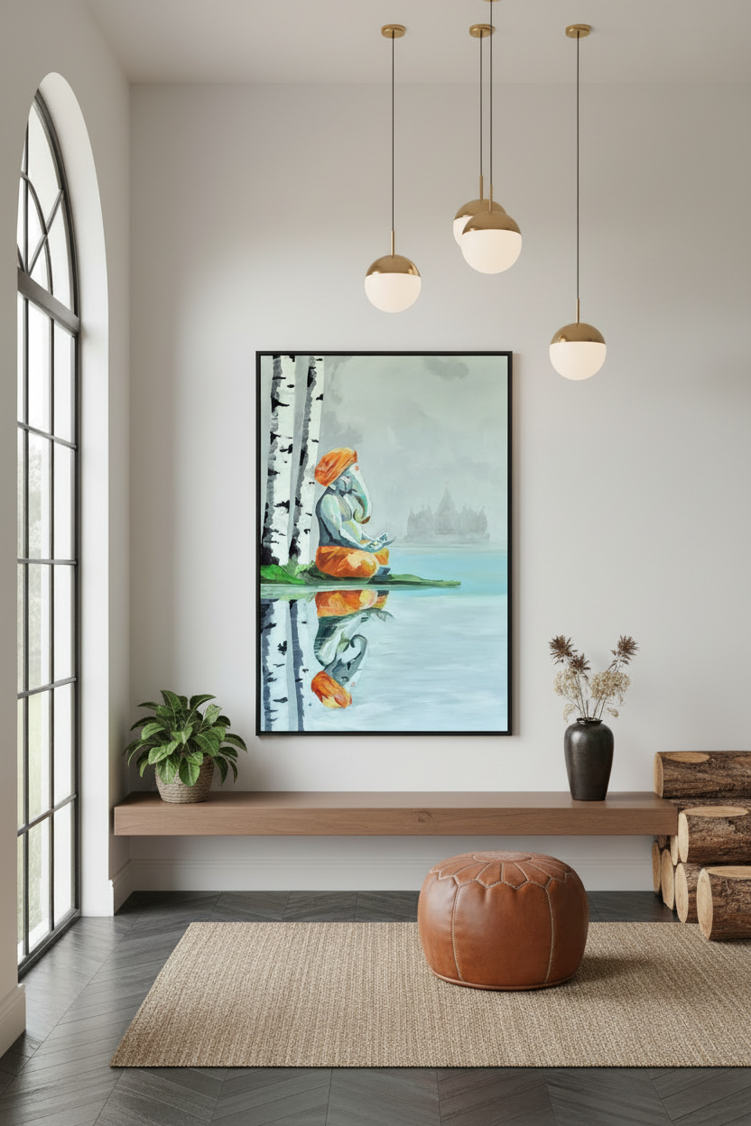 Ganesha Canvas – White Walls Log Steps