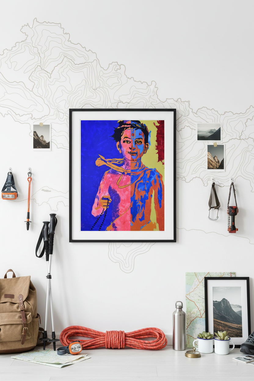 Hiking-themed room without shoes