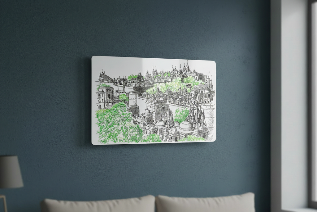 Indian Temple Sketch Metal Print - Subtle Corners