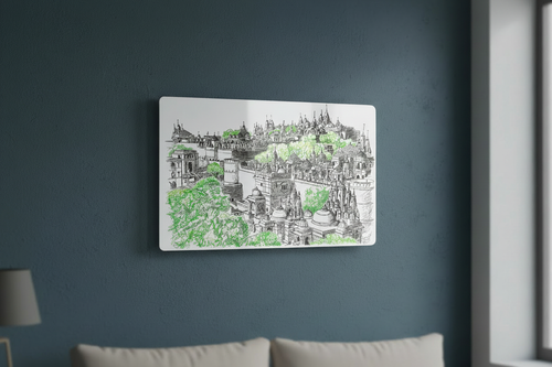 Indian Temple Sketch Metal Print - Subtle Corners