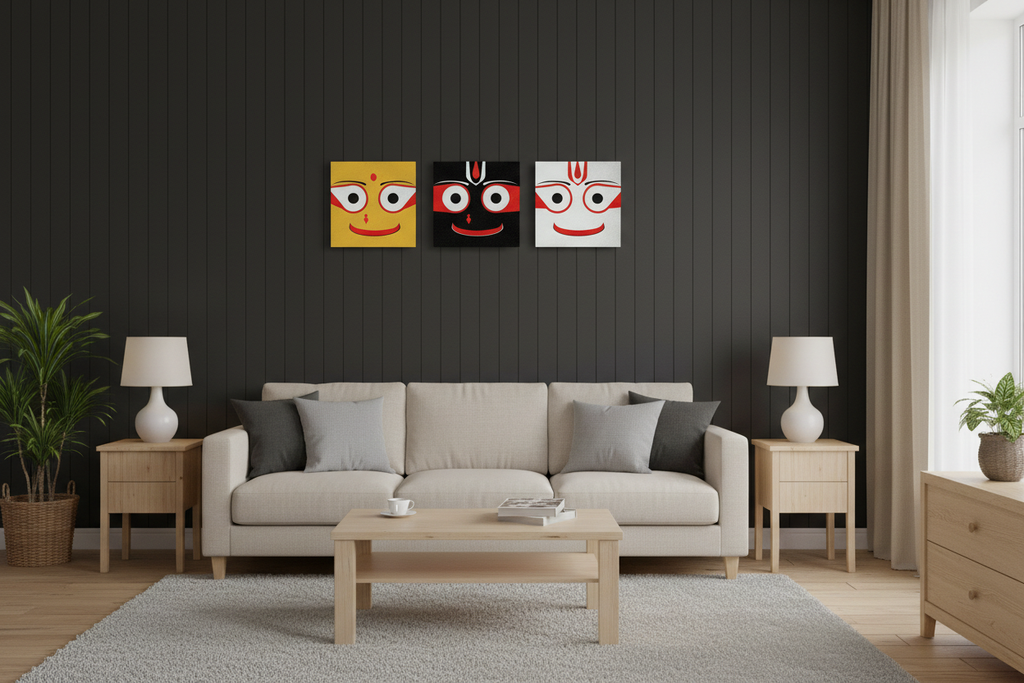 Jagannath Metal Prints on Black Accent Wall