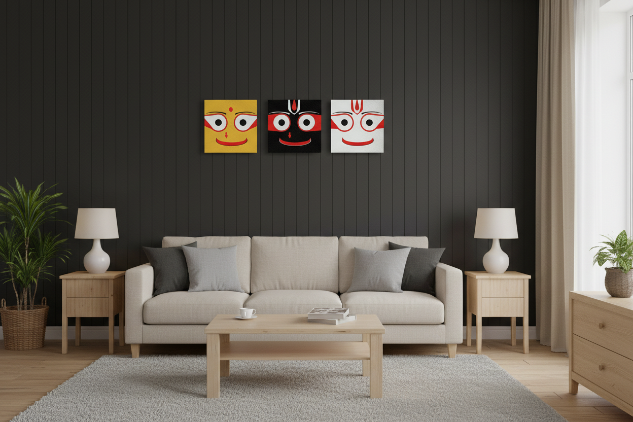 Jagannath Metal Prints on Black Accent Wall