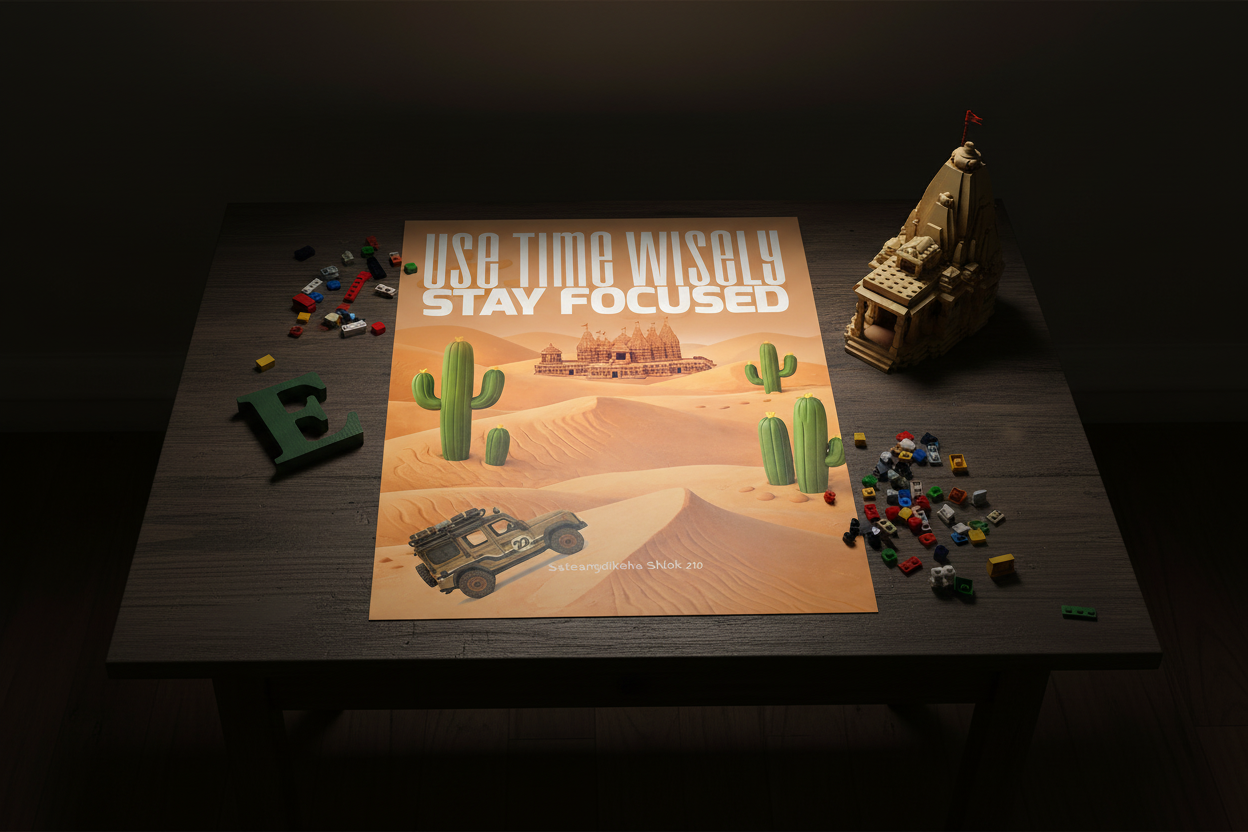 Lifestyle product shot of poster on dark accent table