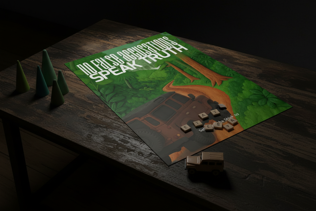 Lifestyle shot with simple green wooden trees