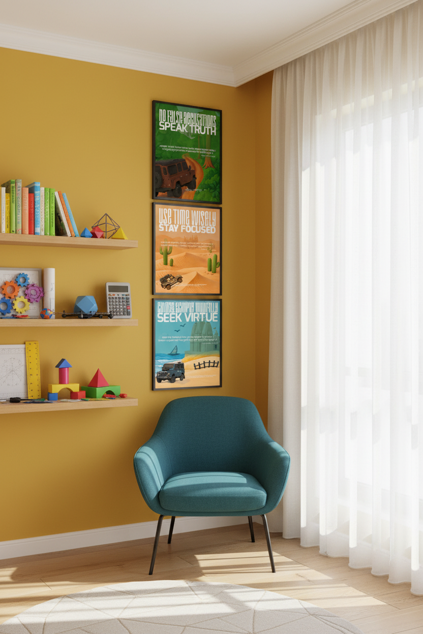 Math and engineering themed room with bold contrasting wall color