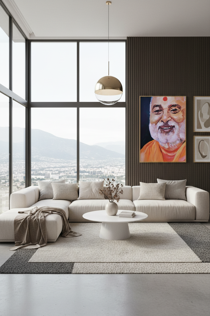 Modern living room with original spiritual portrait - 40x55 vertical