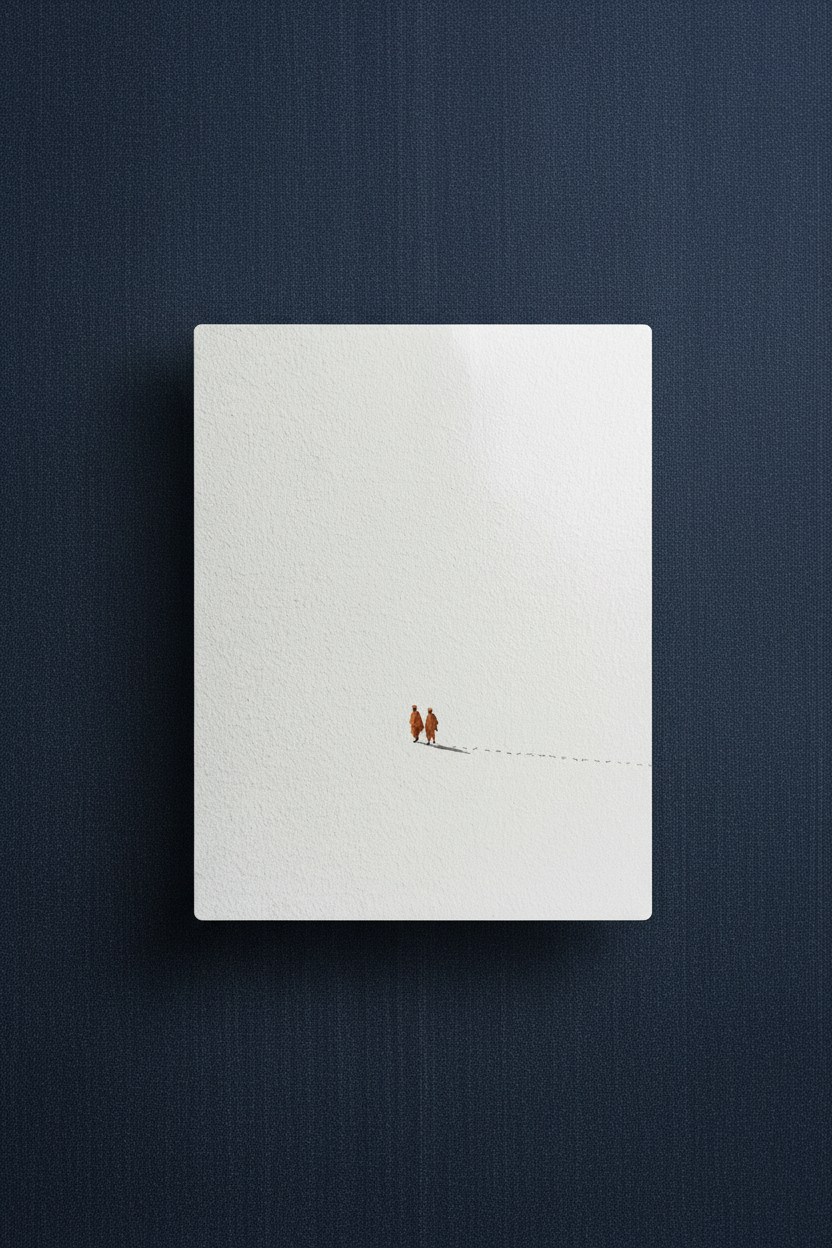 Monks Metal Print on Dark Blue Denim Wall