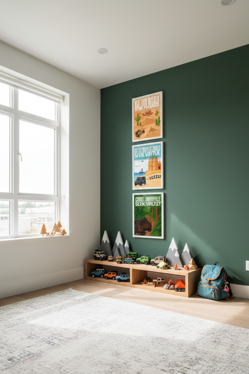 Mountains-themed room with normal proportions