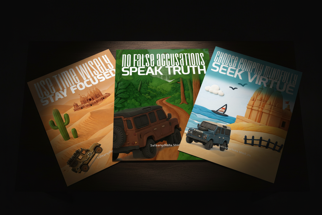 Overhead angle showing all three posters clearly