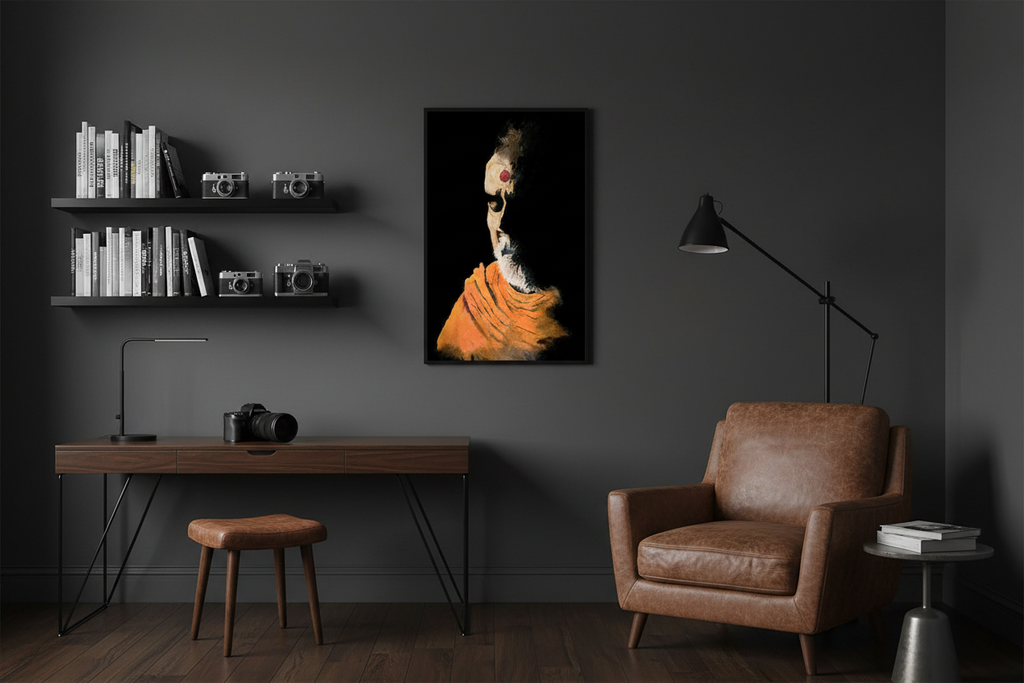 Photography studio with landscape poster