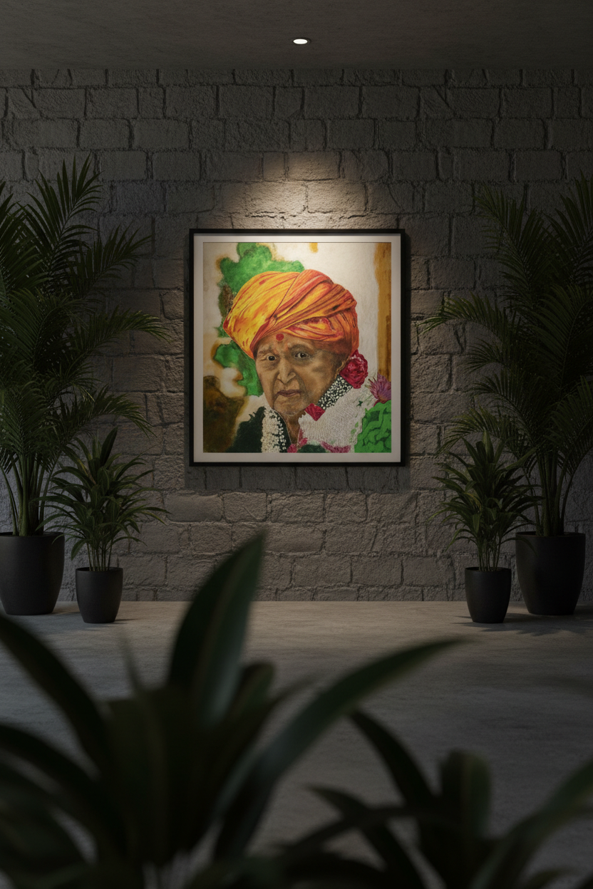 Portrait poster in dark atmospheric room