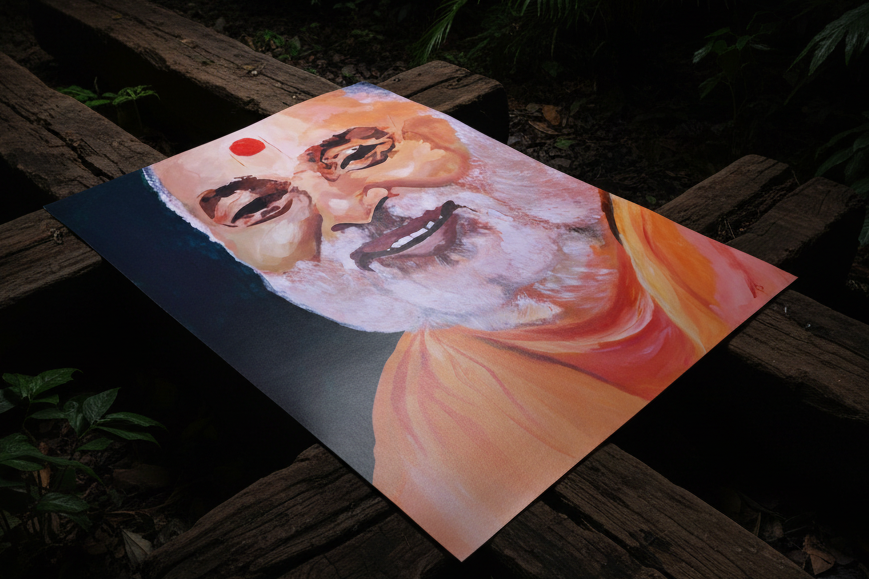 Poster on train track logs in dark rainforest setting