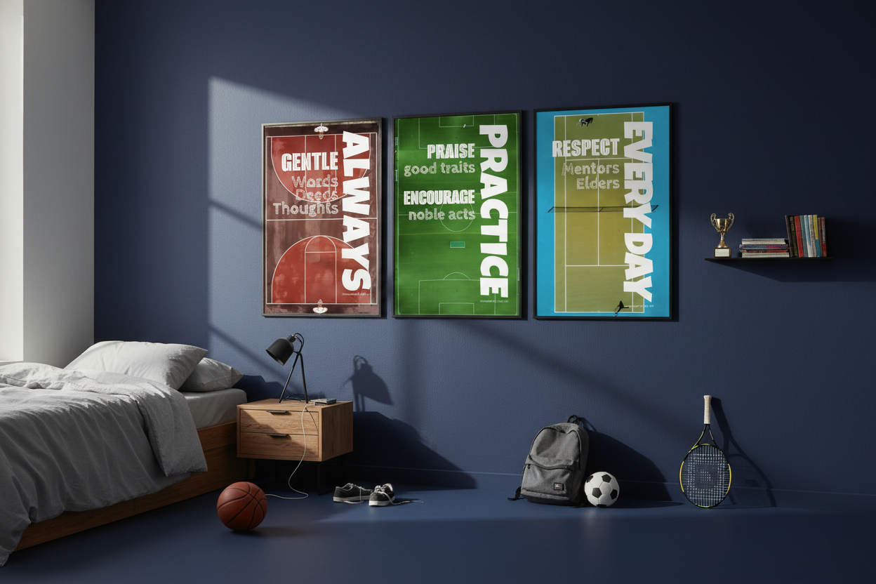 Realistic bedroom with original posters